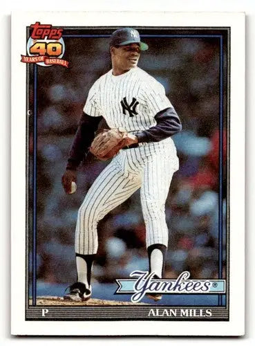 Alan Mills Yankees baseball card with original gloss from 1991 Topps #651