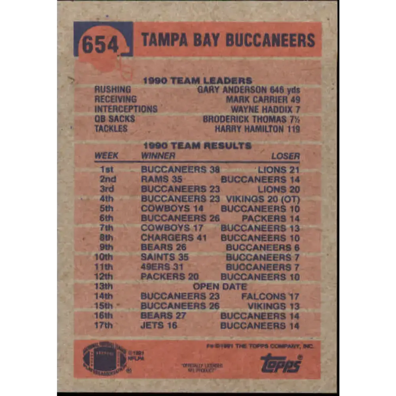 1991 Topps #654 Reggie Cobb NM-MT Tampa Bay Buccaneers Football Card - Football Card Single