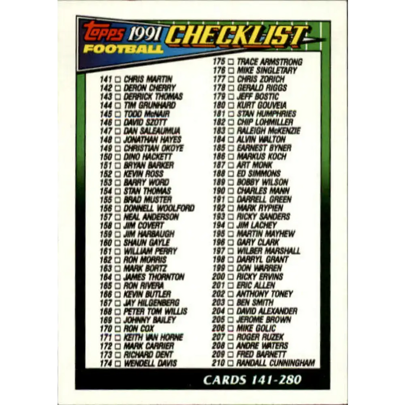 1991 Topps #657 Checklist 141-280 NM-MT Football Card - Football Card Single