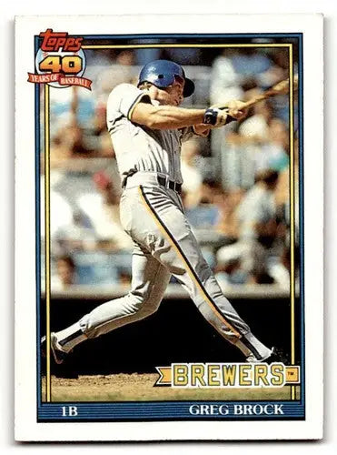 Original gloss Greg Brock Milwaukee Brewers baseball card from 1991 Topps #663