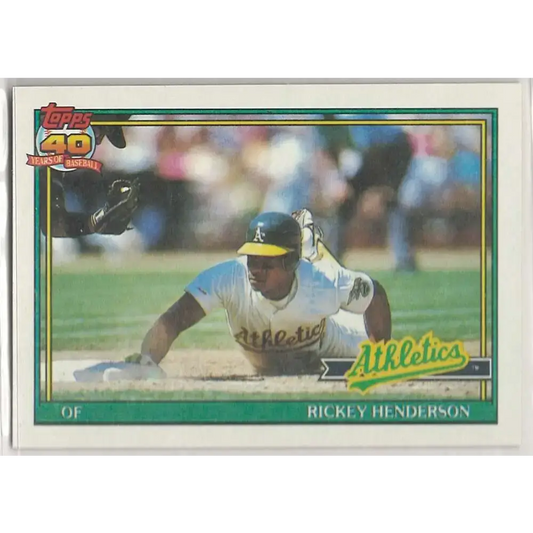 1991 Topps #670 Rickey Henderson NM-MT Oakland Athletics Baseball Card - Baseball Card Single
