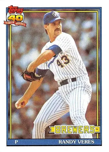 Randy Veres baseball card with original gloss from 1991 Topps #694 NM-MT Brewers