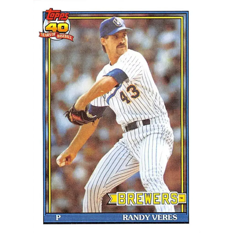 1991 Topps #694 Randy Veres NM-MT Milwaukee Brewers Baseball Card - Baseball Card Single