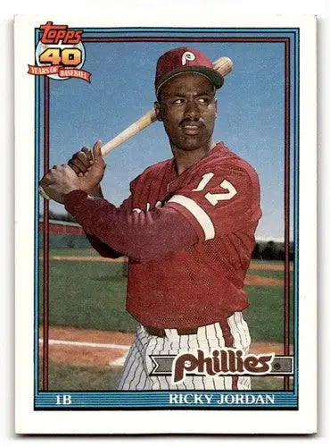 Ricky Jordan Philadelphia Phillies baseball card from 1991 Topps #712 showcasing Ricky Jordan