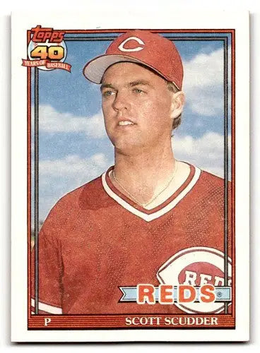 Original gloss Scott Scudder Cincinnati Reds baseball card from 1991 Topps #713