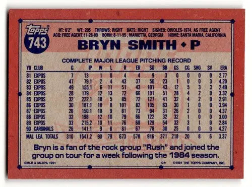 1991 Topps #743 Bryn Smith St. Louis Cardinals Baseball Cards ID:53043 - Baseball Card Single