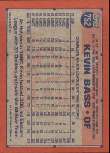 1991 Topps #752 Kevin Bass NM-MT Giants - Baseball Card Single