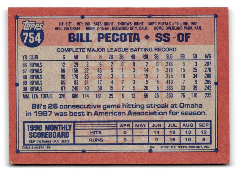 1991 Topps #754 Bill Pecota - Baseball Card Single
