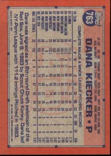 1991 Topps #763 Dana Kiecker NM-MT Red Sox - Baseball Card Single