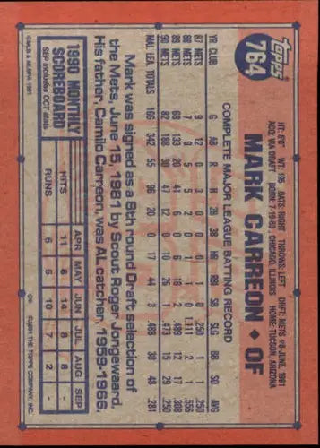 1991 Topps #764 Mark Carreon NM-MT Mets - Baseball Card Single