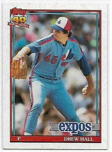 1991 Topps #77 Drew Hall NM-MT Expos - Baseball Card Single