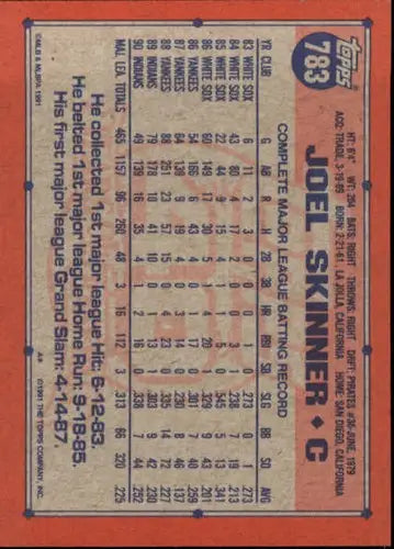 1991 Topps #783 Joel Skinner NM-MT Indians - Baseball Card Single