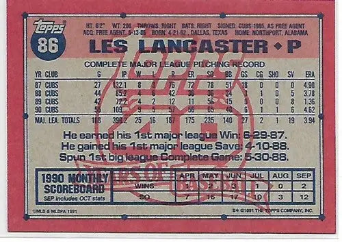 1991 Topps #86 Les Lancaster NM-MT Cubs - Baseball Card Single