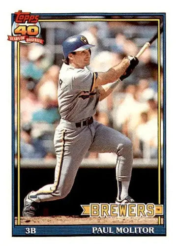 Vintage Paul Molitor Milwaukee Brewers baseball card with original gloss from 1991 Topps