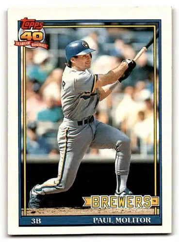 Original gloss Paul Molitor Milwaukee Brewers baseball card from 1991 Topps series