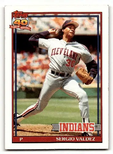 Original gloss Sergio Valdez Cleveland baseball card from 1991 Topps series