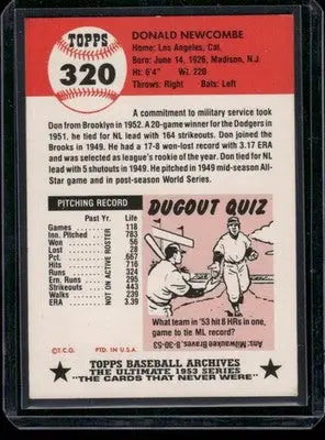 1991 Topps Archives Don Newcombe #320 1953 Reprint Baseball - Baseball Card Single
