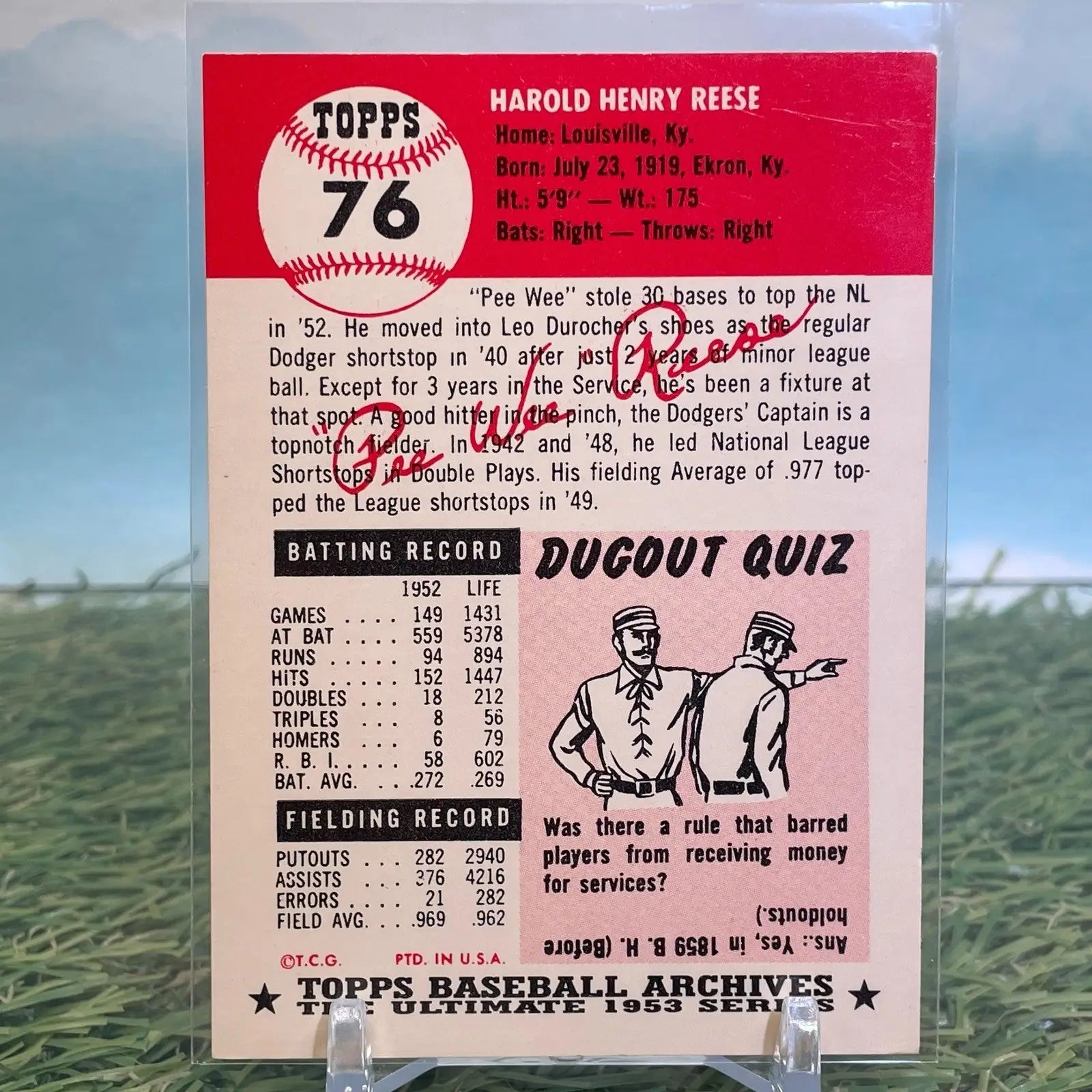 1991 TOPPS ARCHIVES ULTIMATE 1953 SERIES PEE WEE REESE #76 BROOKLYN DODGERS - Baseball Card Single