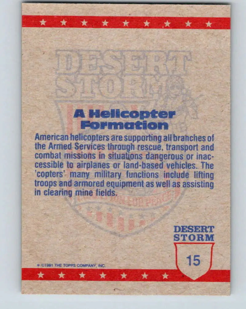 1991 Topps Desert Storm #15A Helicopter Formation Stock Image Ãâ Regular Error or Misprint May Ship NonSport Trading