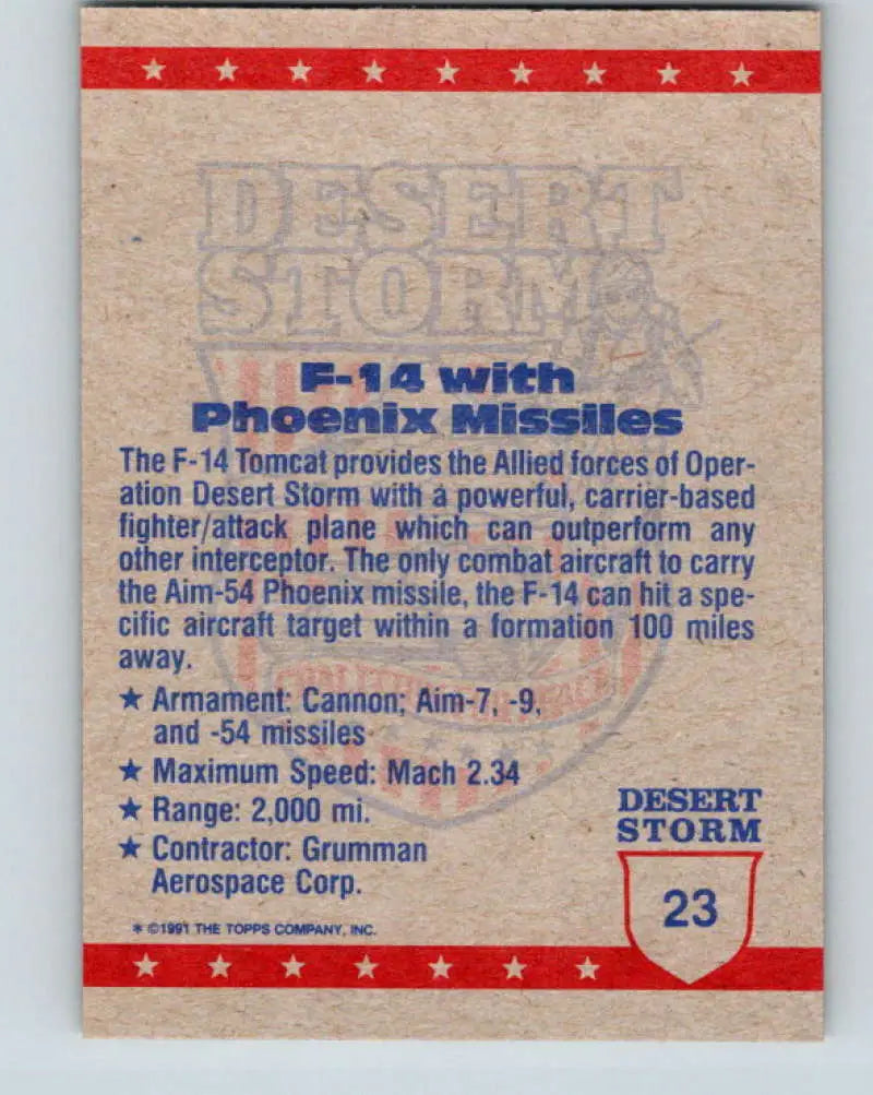 1991 Topps Desert Storm #23A Phoenix Missiles on F-14 Stock Image Ãâ Regular Error or Misprint May Ship NonSport Trad