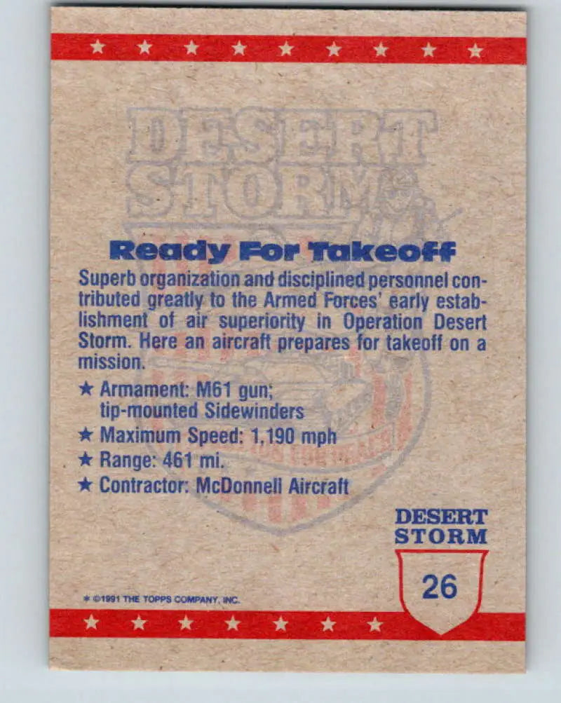 1991 Topps Desert Storm #26A Ready for Takeoff Stock Image Ãâ Regular Error or Misprint May Ship NonSport Trading Car