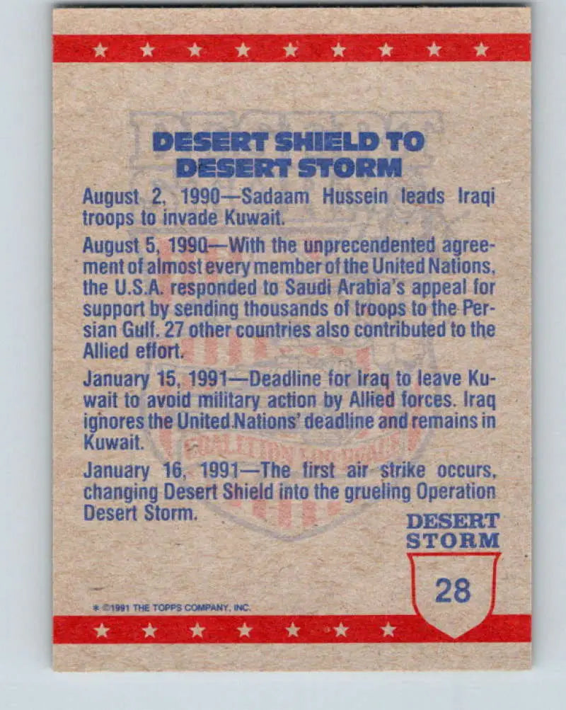 1991 Topps Desert Storm #28A Taking Off in an F-18 Stock Image Ãâ Regular Error or Misprint May Ship NonSport Trading
