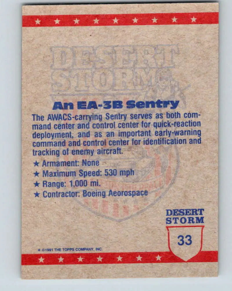 1991 Topps Desert Storm #33A The Sentry - An E3A Stock Image Ãâ Regular Error or Misprint May Ship NonSport Trading C