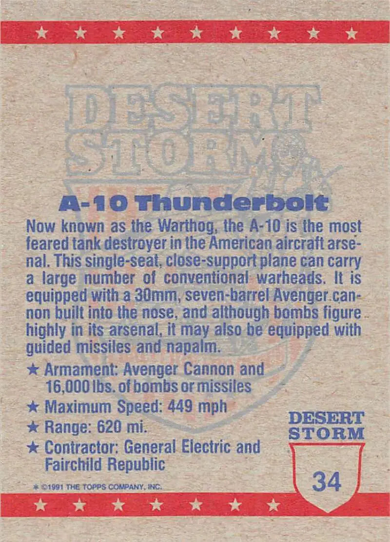 1991 Topps Desert Storm #34A A-10s in Formation Stock Image Ãâ Regular Error or Misprint May Ship NonSport Trading Ca