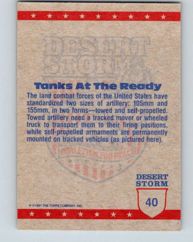 1991 Topps Desert Storm #40A Tanks Take a Strong Hold Stock Image Ãâ Regular Error or Misprint May Ship NonSport Trad