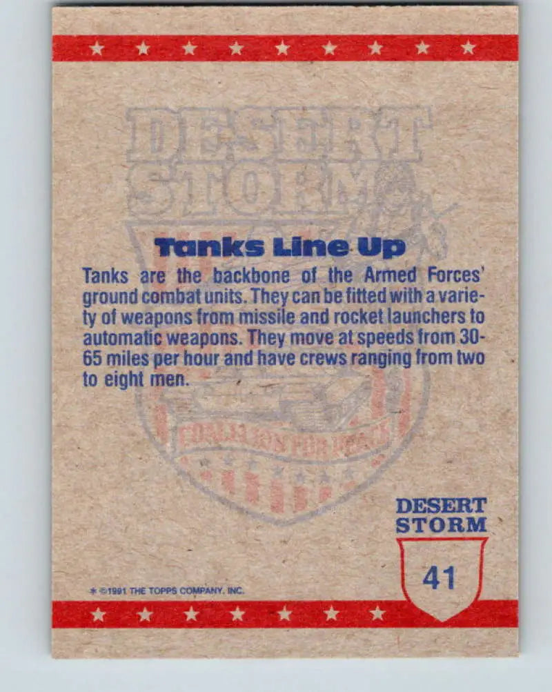 1991 Topps Desert Storm #41A Lining Up the Tanks Stock Image Ãâ Regular Error or Misprint May Ship NonSport Trading C