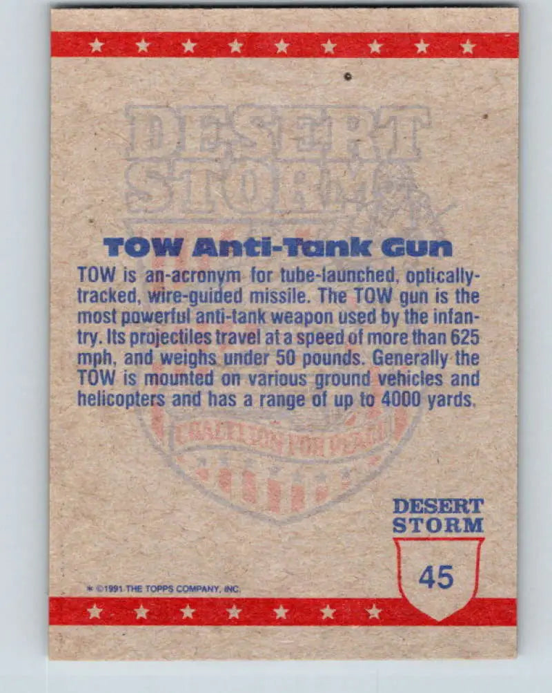 1991 Topps Desert Storm #45A TOW Anti-Tank Gun Stock Image Ãâ Regular Error or Misprint May Ship NonSport Trading Car