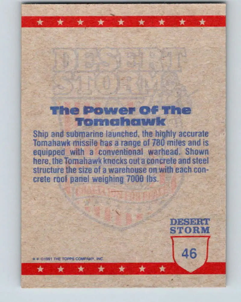 1991 Topps Desert Storm #46A The Power of the Tomahawk Stock Image Ãâ Regular Error or Misprint May Ship NonSport Tra