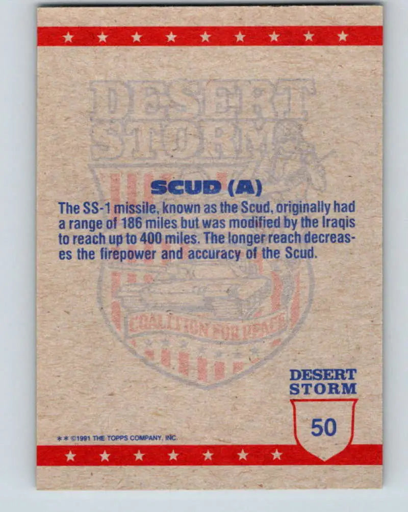1991 Topps Desert Storm #50A SCUD Missile A Stock Image Ãâ Regular Error or Misprint May Ship NonSport Trading Card