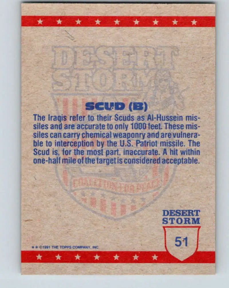 1991 Topps Desert Storm #51A SCUD Missile B Stock Image Ãâ Regular Error or Misprint May Ship NonSport Trading Card
