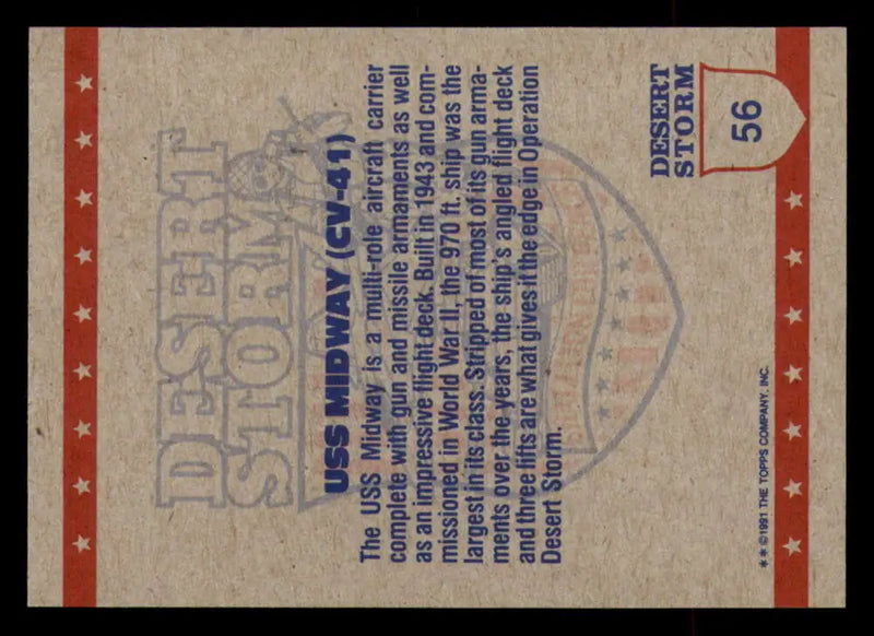 1991 Topps Desert Storm #56A USS Midway Stock Image Ãâ Regular Error or Misprint May Ship NonSport Trading Card
