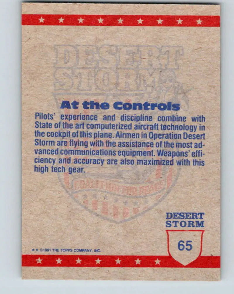 1991 Topps Desert Storm #65A At the Controls Stock Image Ãâ Regular Error or Misprint May Ship NonSport Trading Card
