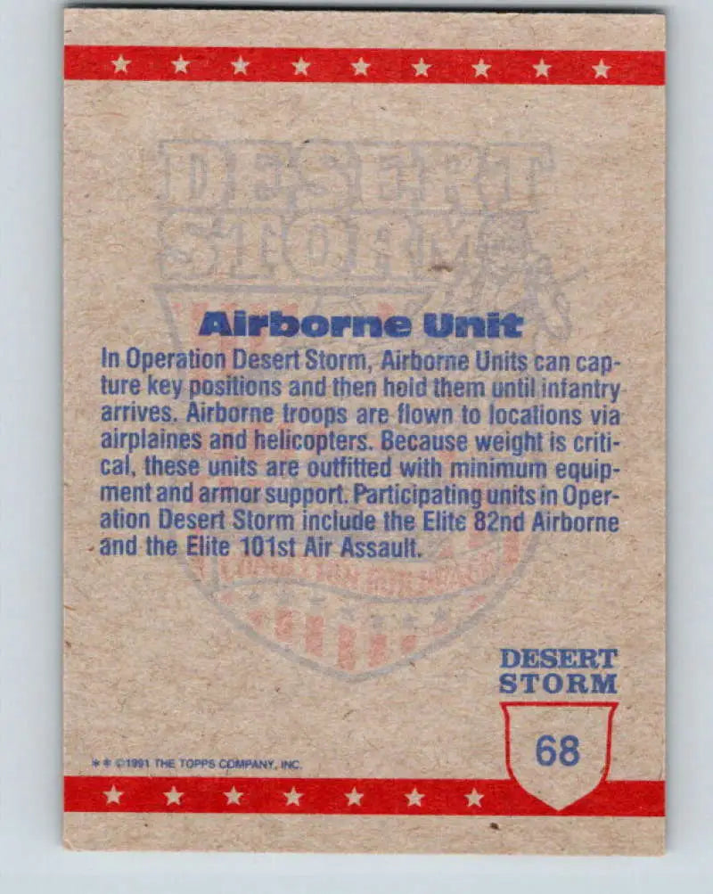 1991 Topps Desert Storm #68A Airborne Unit Stock Image Ãâ Regular Error or Misprint May Ship NonSport Trading Card