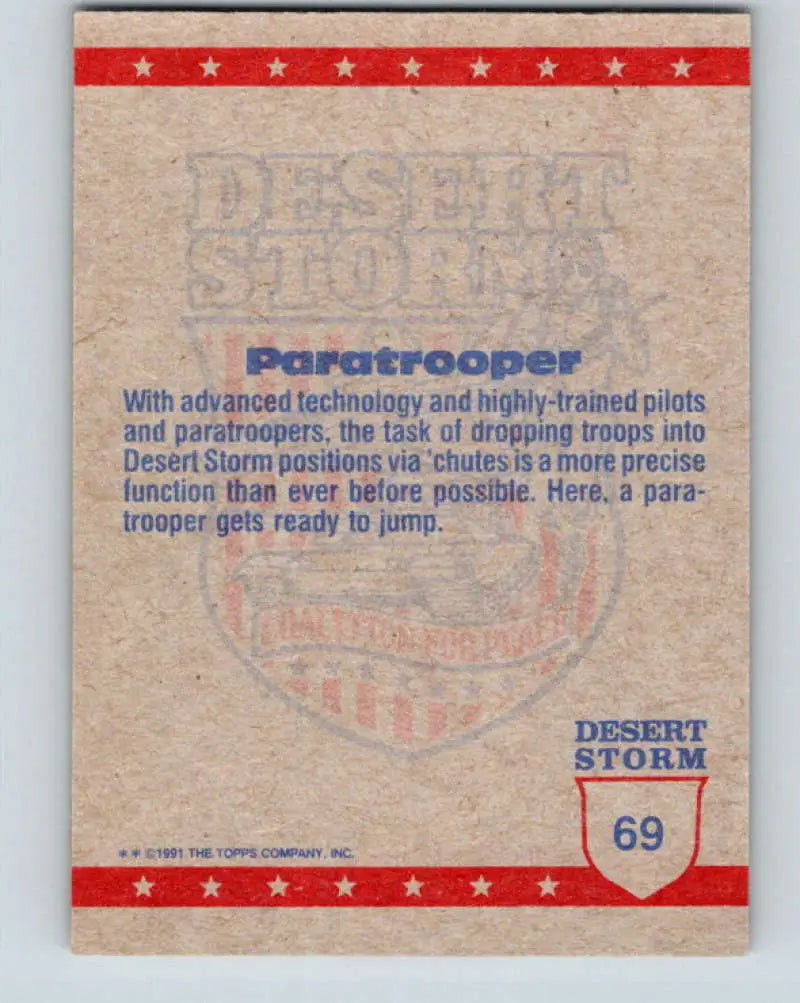 1991 Topps Desert Storm #69A Preparing To Jump Stock Image Ãâ Regular Error or Misprint May Ship NonSport Trading Car