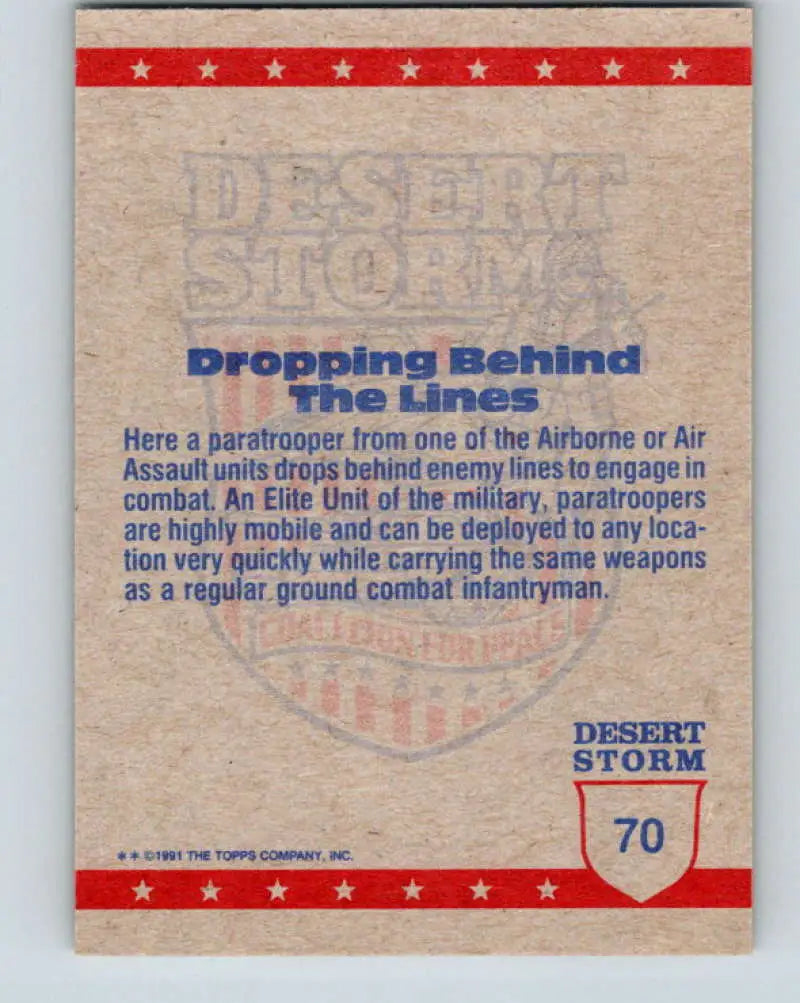 1991 Topps Desert Storm #70A Paratrooper in Flight Stock Image Ãâ Regular Error or Misprint May Ship NonSport Trading