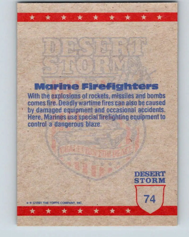1991 Topps Desert Storm #74A Marine Firefighters Stock Image Ãâ Regular Error or Misprint May Ship NonSport Trading C