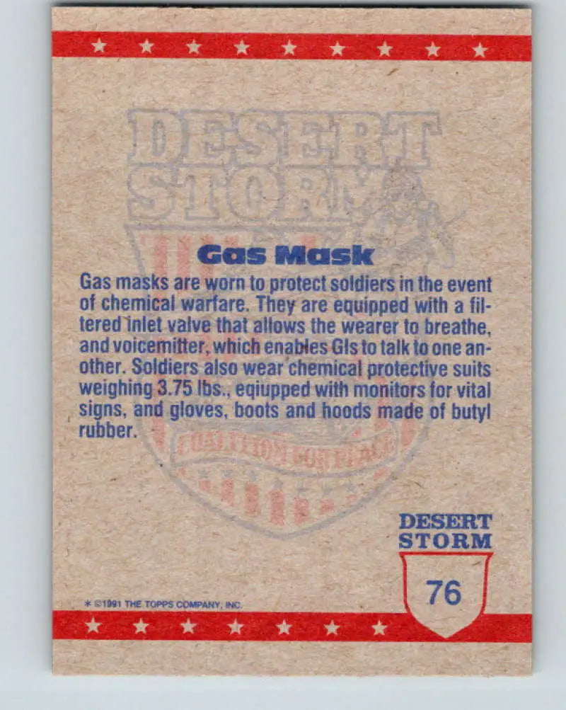 1991 Topps Desert Storm #76A Wearing the Gas Mask Stock Image Ãâ Regular Error or Misprint May Ship NonSport Trading