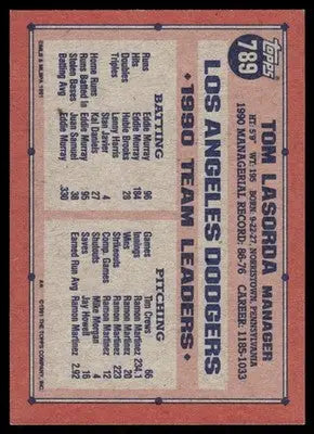 1991 Topps Tom Lasorda #789 Baseball - Baseball Card Single