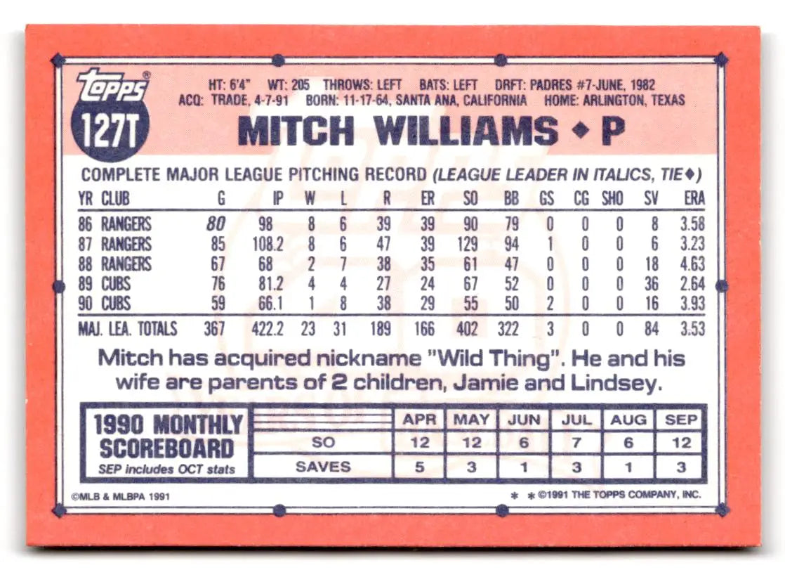 1991 Topps Traded #127T Mitch Williams - Baseball Card Single