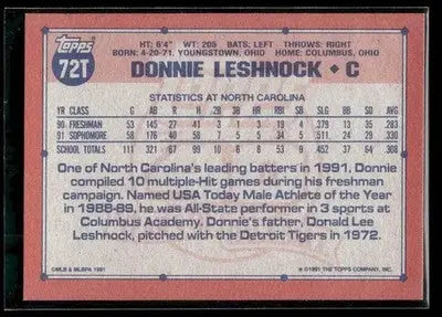1991 Topps Traded Donnie Leshnock #72T Gray Card Stock RC