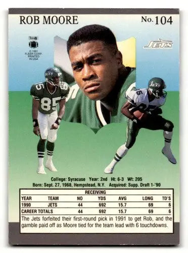 Rob Moore Jets football card from 1991 Ultra with original gloss for New York Jets fans