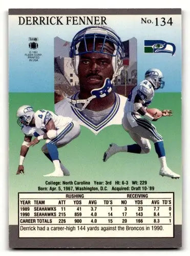 Original gloss Derrick Fenner Seattle Seahawks football card from 1991 Ultra #134