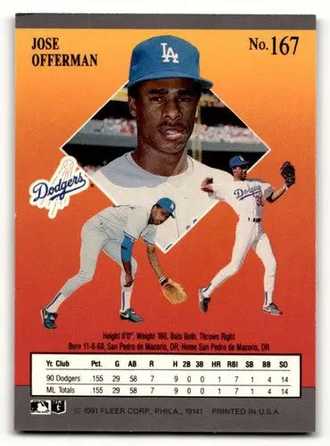 1991 Ultra #167 Jose Offerman Los Angeles Dodgers Baseball Cards EX/ ID:53996 - Baseball Card Single