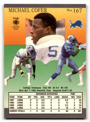 Original gloss Michael Cofer Detroit Lions football card from 1991 Ultra #167