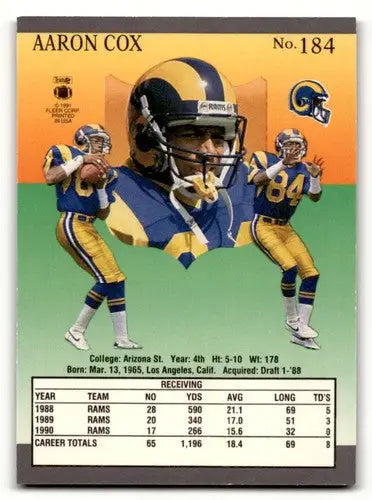1991 Ultra Aaron Cox Los Angeles Rams football card featuring Cox Los Angeles player