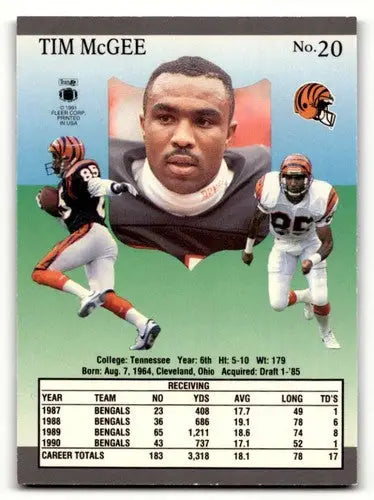 Original gloss Tim McGee Cincinnati football card from 1991 Ultra #20 McGee Cincinnati Bengals